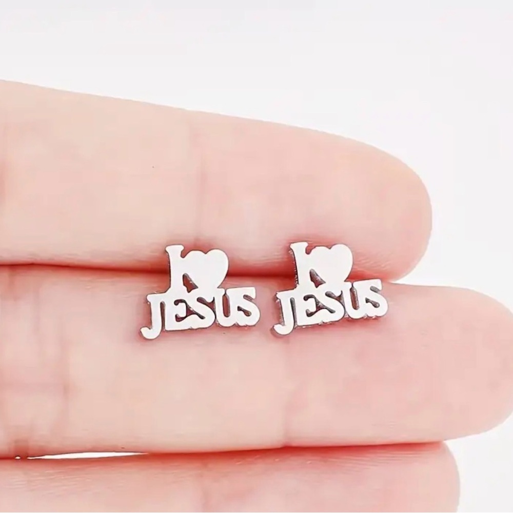 NEW Silver 'I Love Jesus' Earrings